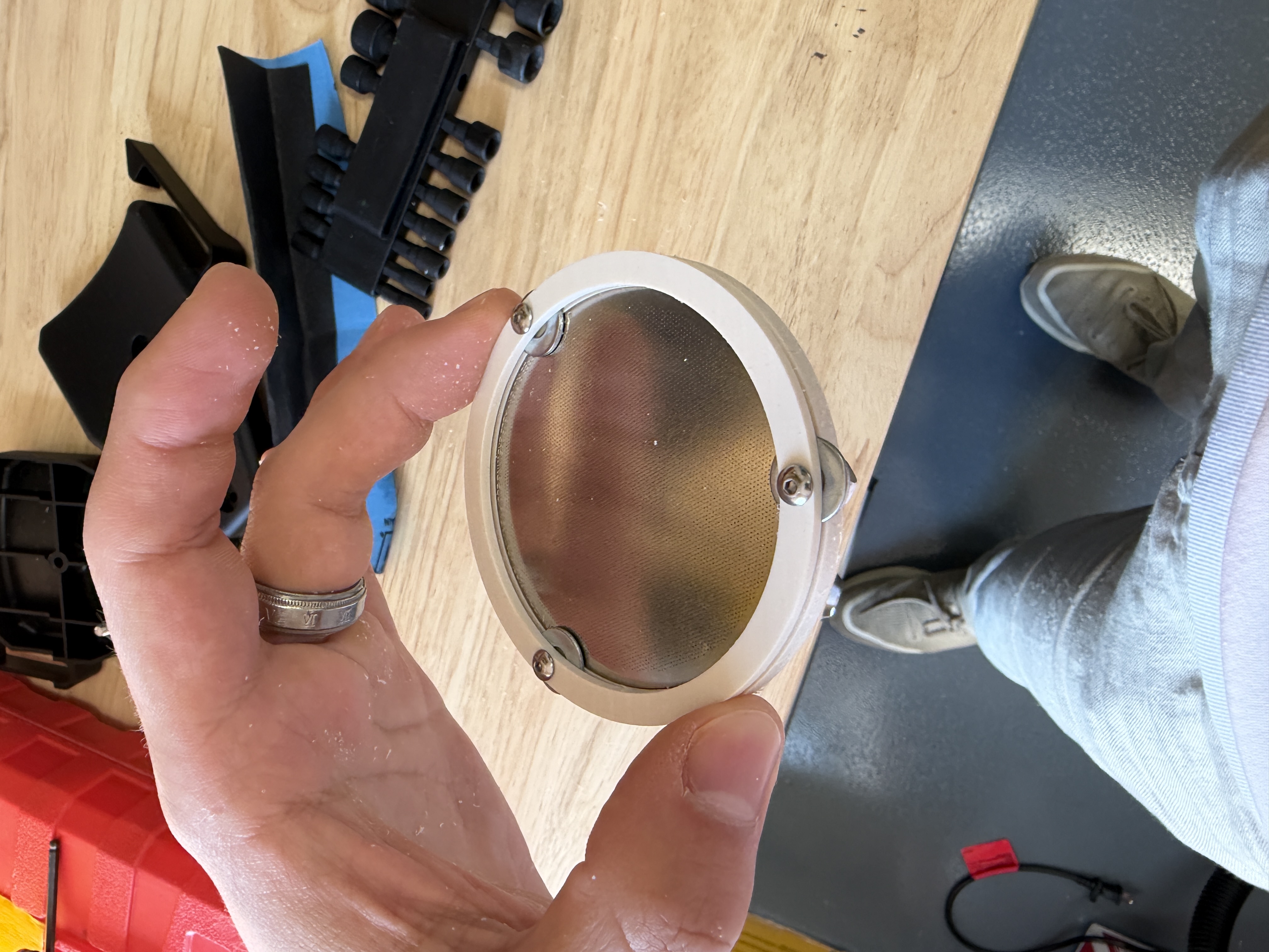 Assembled scaffold holder showing layered retention design